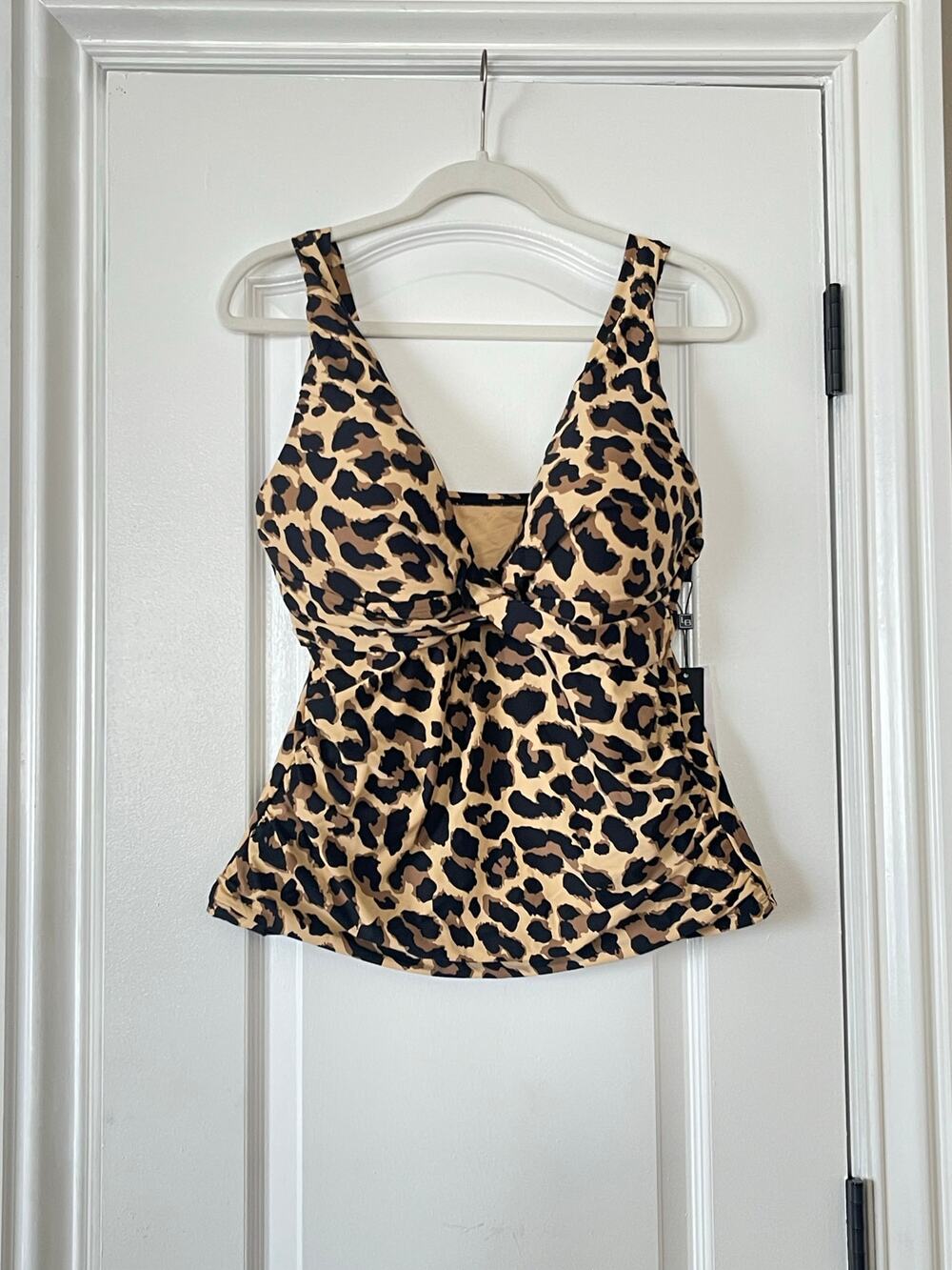 LA BLANCA Rod Beattie Leopard Print Rusched Tankini Swimsuit TOP Size 16